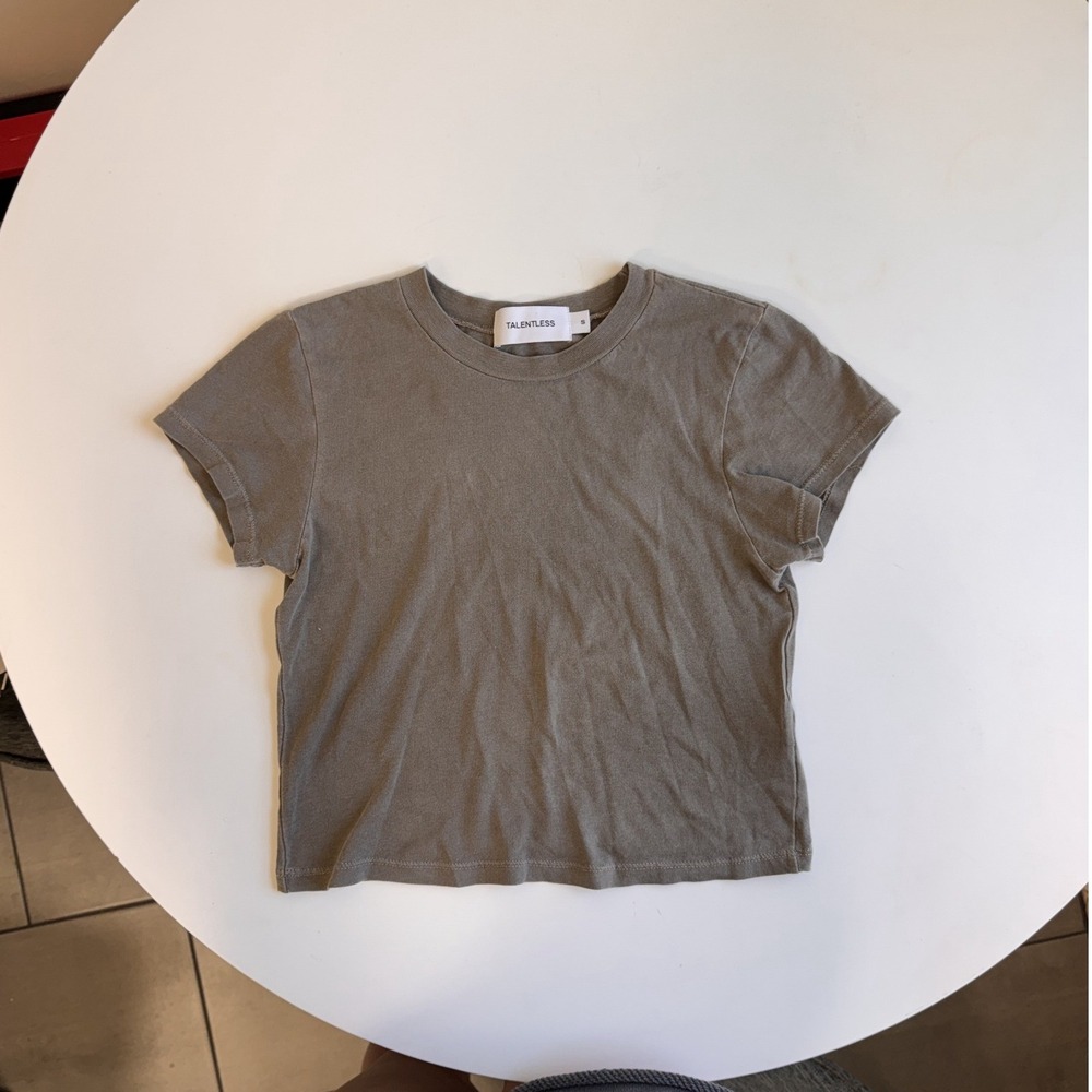 Talentless Womens Short Sleeve Crop Tee Brown Taupe Crew Neck Size S Small